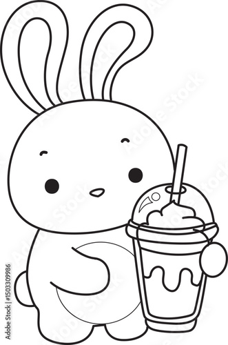 Lineart of Illustration of cute bunny icon.
Outline of Funny rabbit in daily activities elements.
