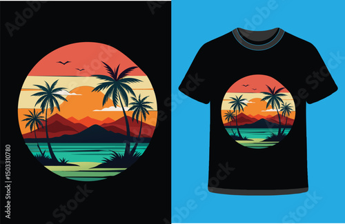 Tropical island vector design with eco friendly earth and nature elements