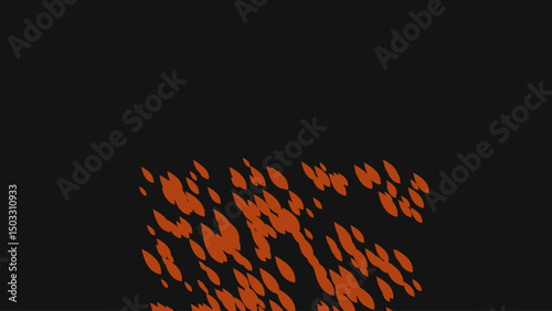 Abstract Composition of Randomly Scattered Burnt Orange Shapes Against a Dark Background, Evoking a Sense of Motion and Energy