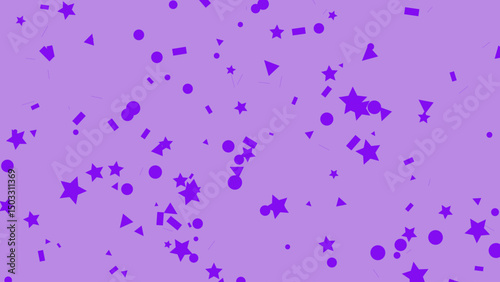 A Lavish Display of Vibrant Purple Confetti Shapes Dancing on a Soft Lavender Background, Creating a Festive and Playful Atmosphere.