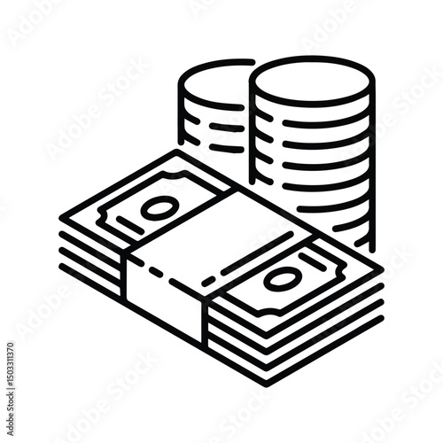Money Icon. Coin and Banknote Stack Illustration. Bank Reserve Symbol. Cash Payment Sign.