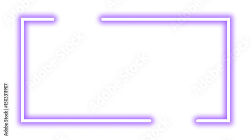 Violet purple neon rectangle shape frame. Vivid glowing lavender border isolated on transparent background. Shine glow light electric purple neon sign Banner, Mockup, presentation, Design element, PNG