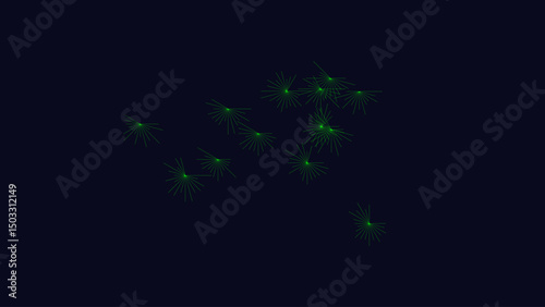 A Mesmerizing Aerial View of a Scattered Grouping of Luminous Green Organisms in a Deep, Dark Ocean.