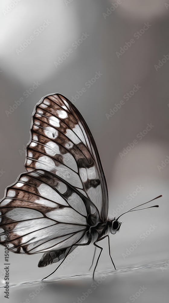Obraz premium Graceful butterfly with delicate wings in black and white close-up