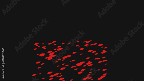 A striking abstract composition featuring a cluster of crimson droplets scattered against a stark black background, evoking a sense of intensity and mystery.