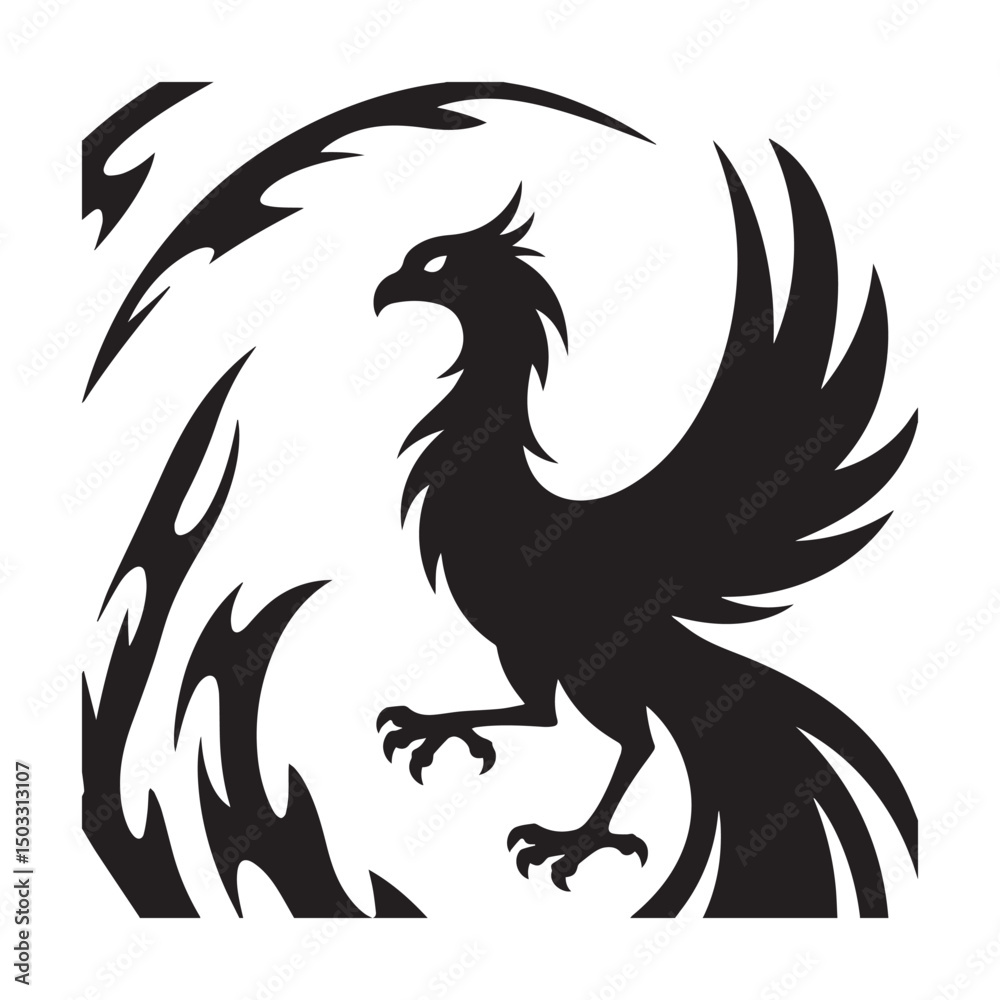 Obraz premium Phoenix Silhouette Vector Illustration Silhouette white Background. 