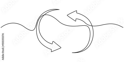 continuous line drawing of horizontal double arrow symbol. abstract line art illustration, One line continuous drawing of arrow pointing down. Linear drawing of cursor arrow. Editable stroke vector.