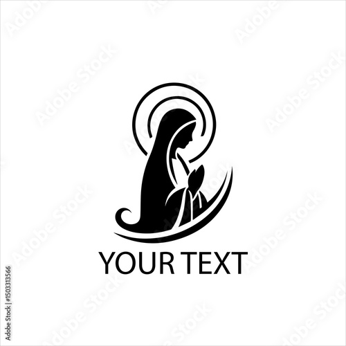 Minimalist Virgin Mary Logo Vector – Mother Mary Icon Isolated on White Background
