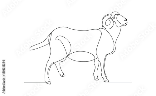 Continuous line drawing of goat, sheep, lamb wildlife animal. Muslim holiday sacrifice an animal to god eid al adha. Vector illustration sketch editable stroke
