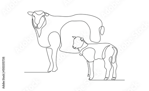 Continuous line drawing of goat, sheep, lamb wildlife animal. Muslim holiday sacrifice an animal to god eid al adha. Vector illustration sketch editable stroke