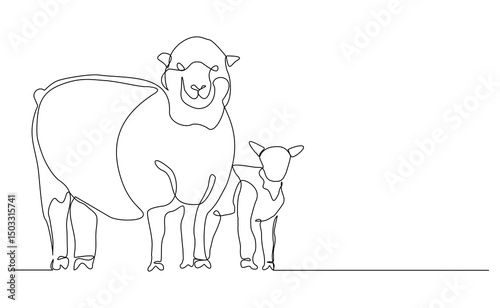 Continuous line drawing of goat, sheep, lamb wildlife animal. Muslim holiday sacrifice an animal to god eid al adha. Vector illustration sketch editable stroke