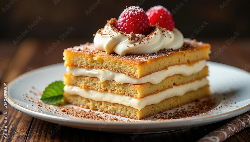 Classic Italian dessert, layers of coffee-soaked ladyfingers & mascarpone cream , chocolate, caffeine