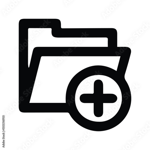 Folder Icon. Folder Illustration with Add Sign. Add Files and Documents.