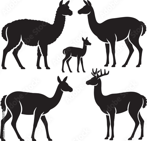 Llamas deer silhouettes wildlife animal icons