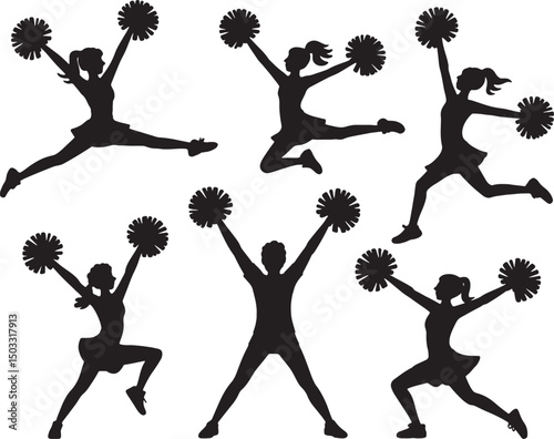 Cheerleader silhouettes pom poms action poses