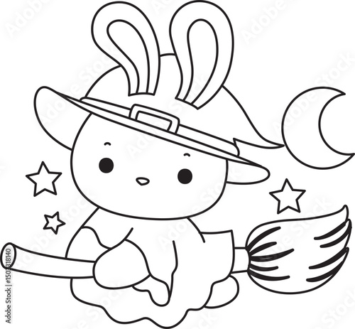 Outline of Illustration of cute bunny icon.
Lineart of Funny rabbit in daily activities elements.