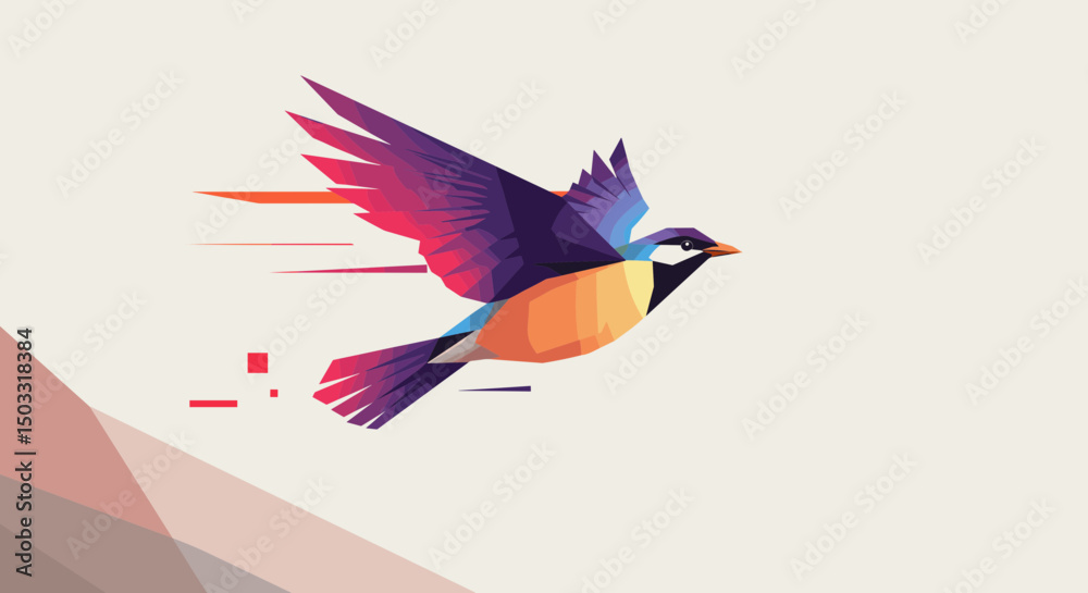 Fototapeta premium Colorful bird flying in a dynamic, abstract style background 