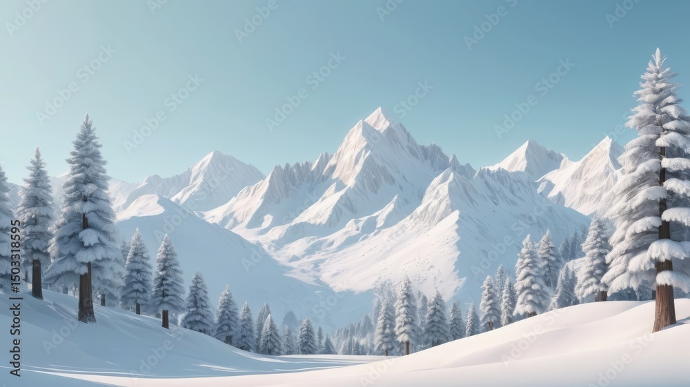 Obraz premium Flat Mountain Landscape in Winter