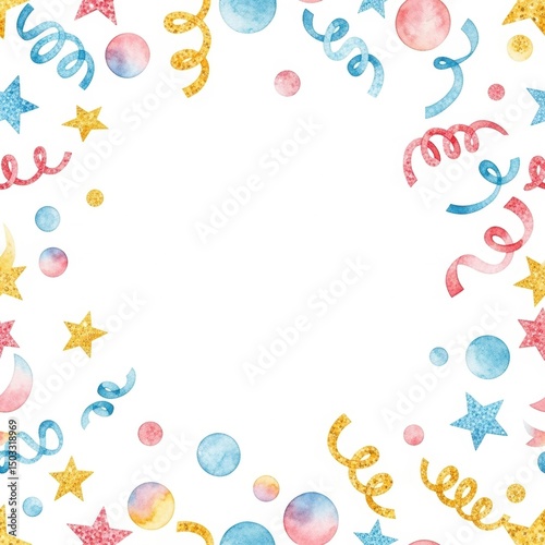 Watercolor Confetti Glitter Falling Pattern Festive Celebration Isolated White Background Cut Out Party Element Sparkle Shiny