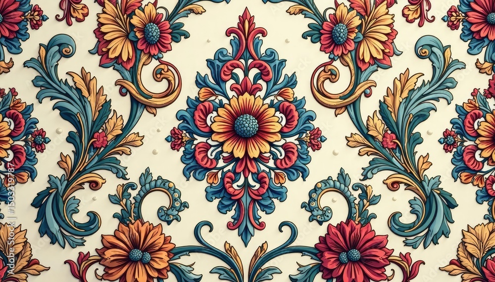 Intricate floral damask pattern, elegant swirls & vines , elegant, art deco Intricate floral damask pattern, elegant swirls & vines , elegant, art deco