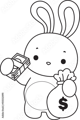 Outline of Illustration of cute bunny icon.
Lineart of Funny rabbit in daily activities elements.