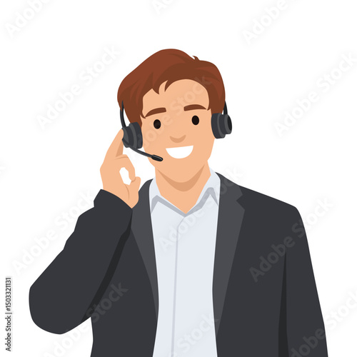 Professional Customer Support Agent. Ready to assist with any inquiries. Flat vector illustration isolated on white background