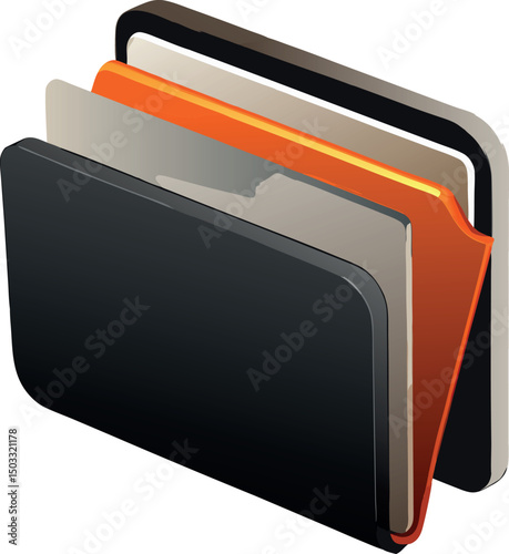 Isometric black folder icon, editable vector.