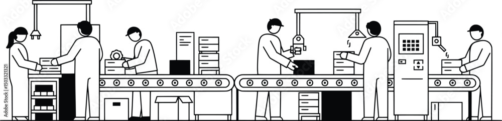 Fototapeta premium Factory Production Line Vector Illustration Concept