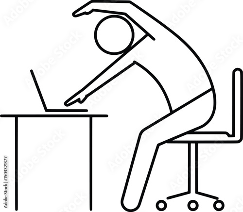 Vector Illustration Desk Stretching Concept, Office Worker Posture