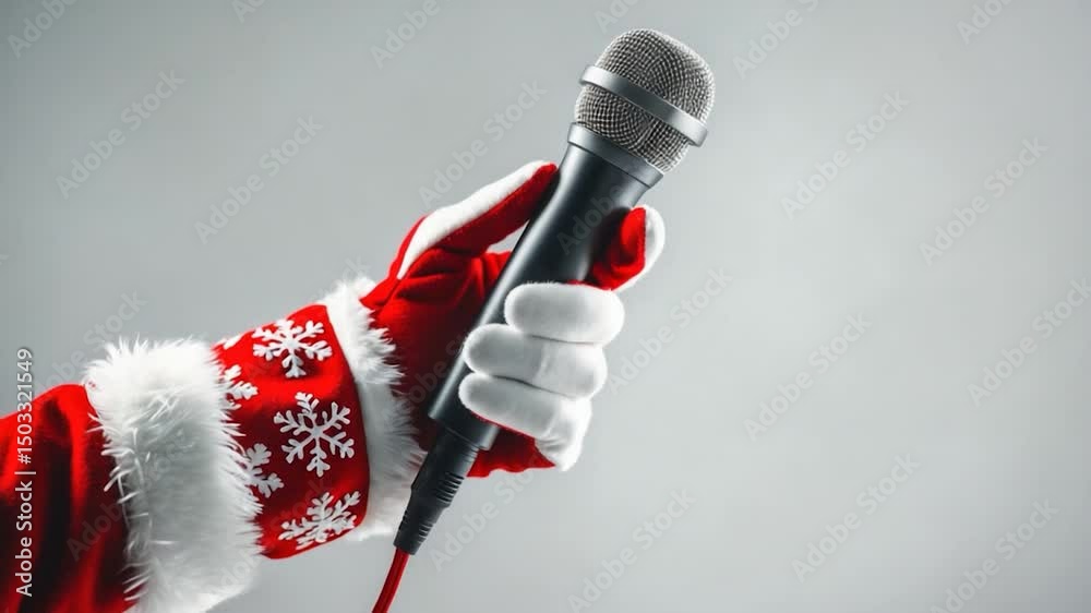 Holidays and ideas. A hand holding a microphone. Set against a background.