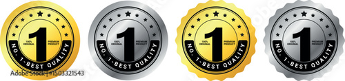 number one quality guarantee badges in gold and silver colors with bold text and round emblem design	