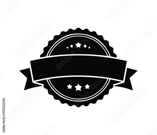 Quality Service Badge Vector Black Silhouette Emblem for Certified and Guaranteed Services.
