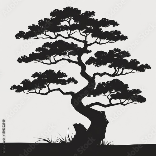 Wallpaper Mural Elegant silhouette of a stylized bonsai tree against a plain background. Torontodigital.ca