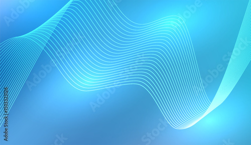 Dynamic Light Blue Gradient Background with Flowing White Lines for Modern Digital Designs and Technological Visuals, Perfect for Presentation Backdrops and Graphic Elements