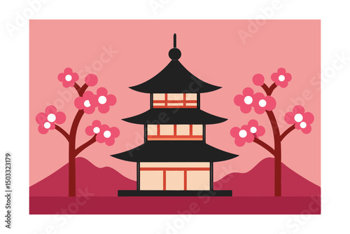 japanese temple with cherry blossom