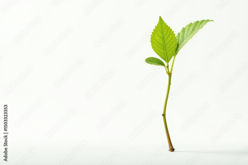 Fototapeta premium Single, delicate sapling against pure white backdrop , vertical, seedling