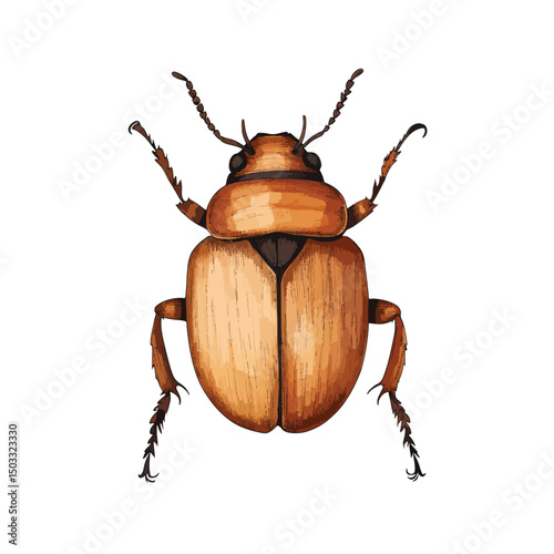 Detailed Illustration of a Brown Beetle with Textured Shell and Delicate Antennae