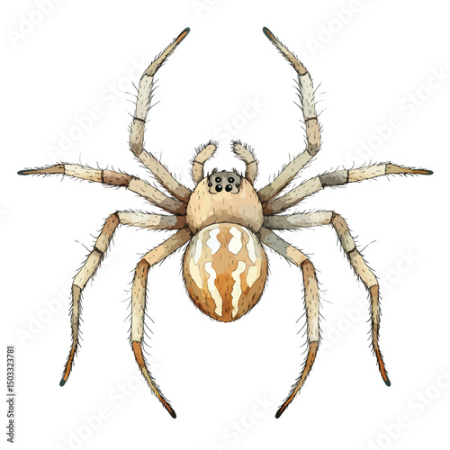 Detailed Illustration of a Pale Spider with Striking Stripes