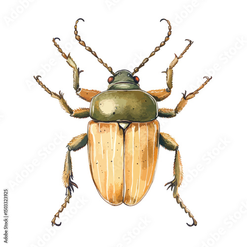 Detailed Illustration of a Scarab Beetle with Segmented Antennae and Textured Body