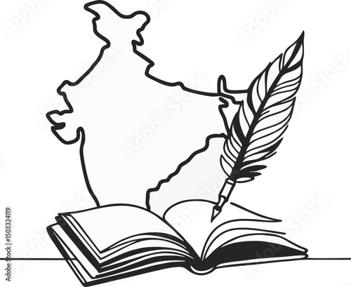 A symbolic animation portraying an open book, feather pen, and the map of India—illustrating the literary spirit and cultural influence of Rabindranath Tagore. Perfect for use in educational, poetic, 