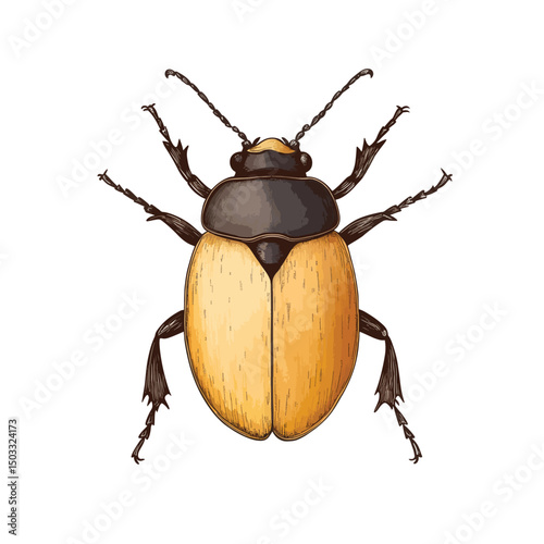 Detailed illustration of a yellow and black beetle with segmented antennae
