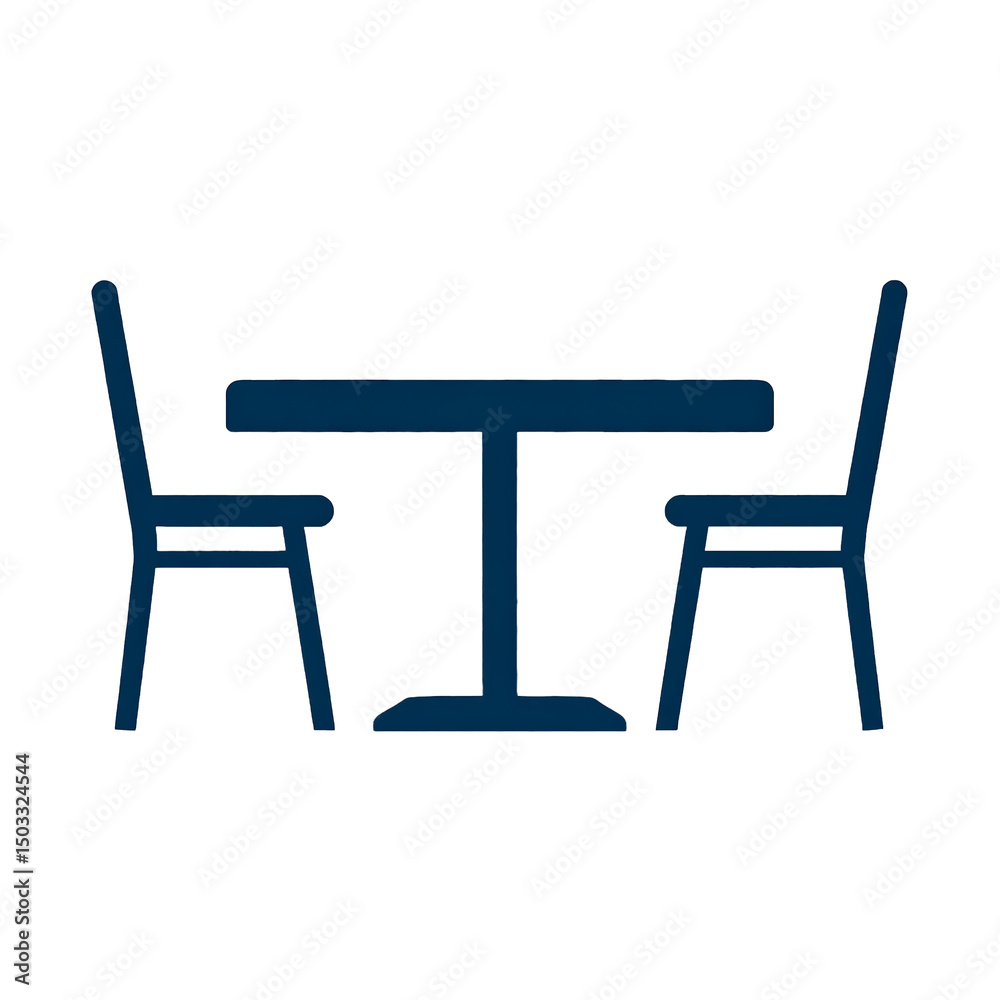 Minimalist Table and Chairs Icon Flat Design, Transparent Background Minimalist Table and Chairs Icon Flat Design, Transparent Background