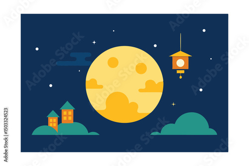 vector illustration of a house with moon