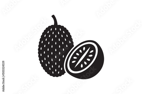 Jackfruit fruit silhouette vector art illustration on white background