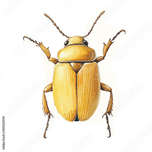 Detailed Watercolor Illustration of a Golden Beetle (1)