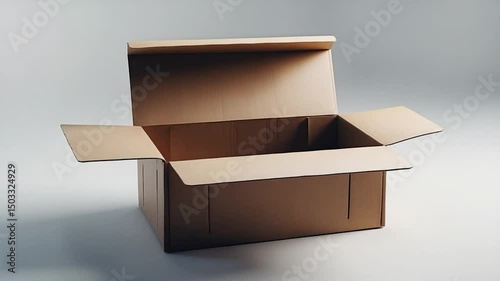 Open long brown cardboard box on a white background.