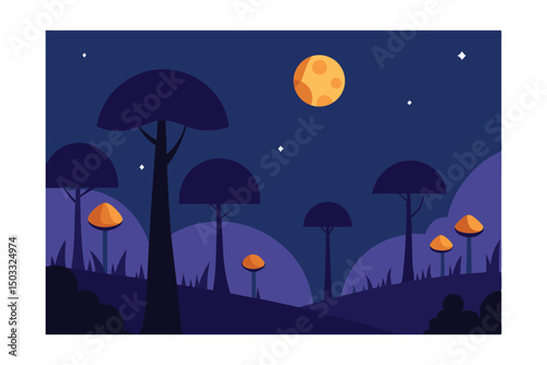 vector illustration of a night landscape with a tree