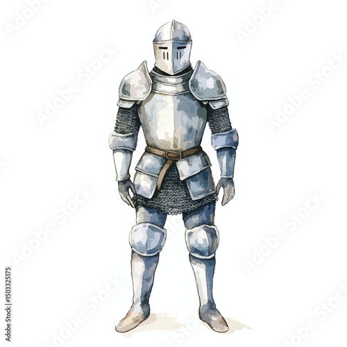 Detailed Watercolor Illustration of a Medieval Knight in Full Armor (1)
