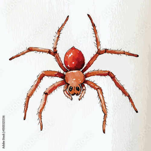 Detailed Watercolor Illustration of a ReddishBrown Spider with Eight Legs