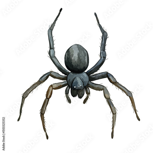 Detailed Watercolor Illustration of a Spider in Profile View